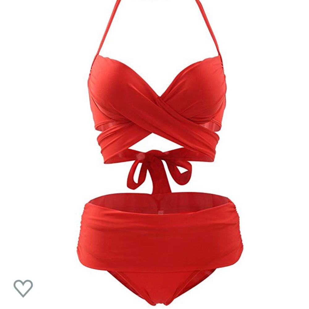 Red Criss Cross Strap Bikini